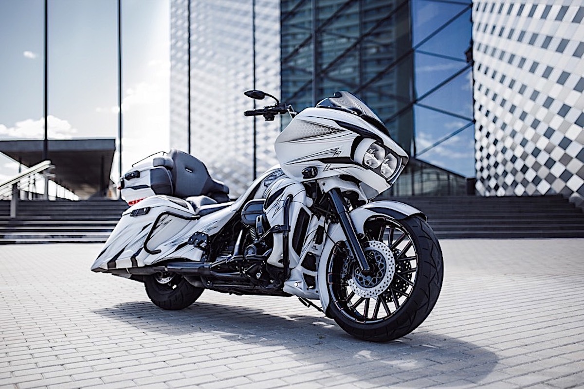 A view of the new Custom Road Glide from bike shop Tommy and Sons