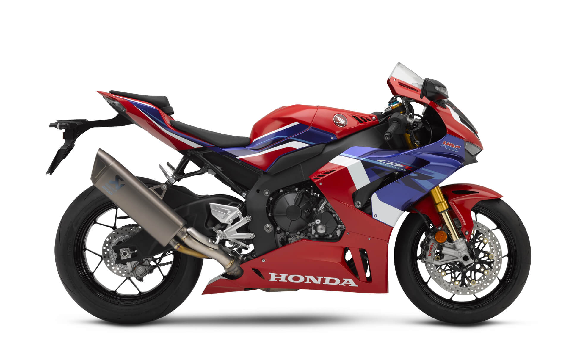 Studio shot of the 2021 Honda CBR1000RR-R Fireblade SP in HRC Tri-Color