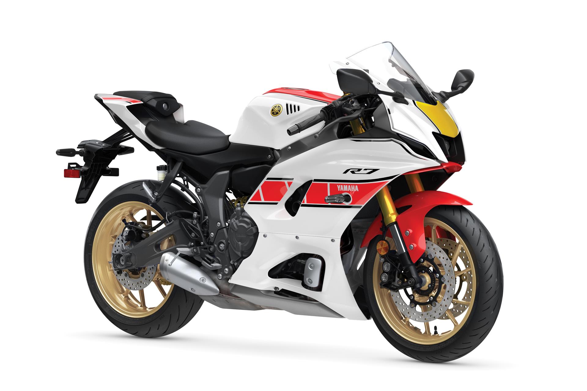 2022 Yamaha R7 World GP 60th Anniversary Edition in Heritage Red and White Studio Glamour Shot