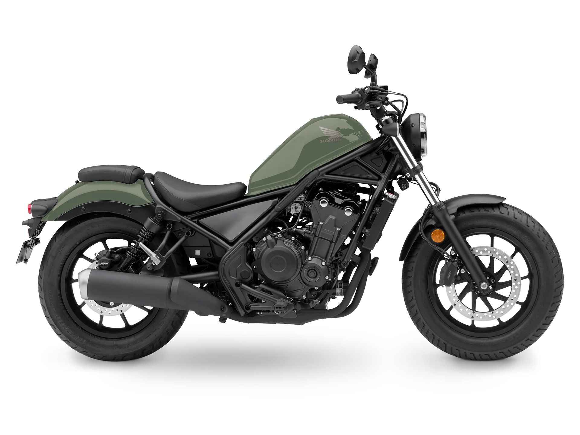 Studio shot of the 2022 Honda Rebel 500 in Pearl Organic Green