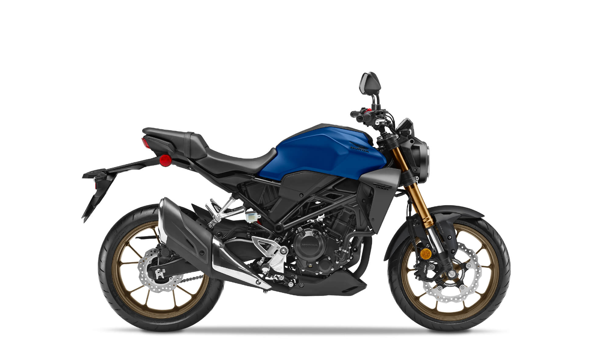 Studio shot of the 2022 Honda CB300R in Matte Pearl Blue