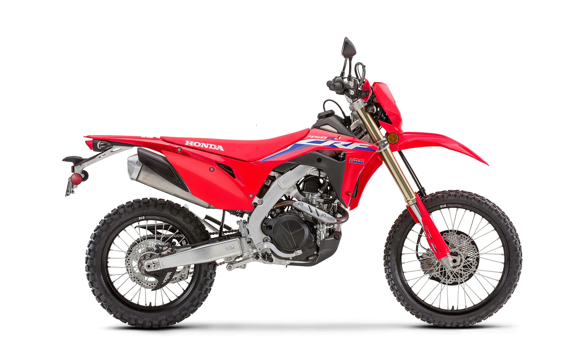 Studio shot of the 2022 Honda CRF450RL in red