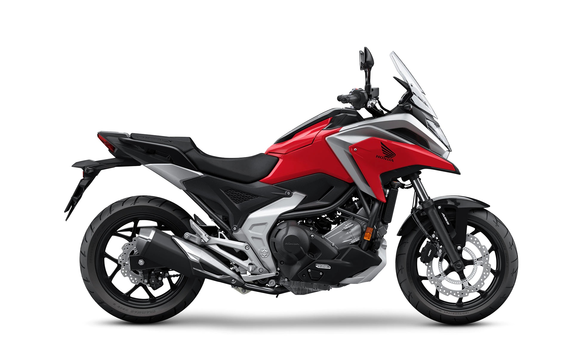 Studio shot of the 2022 Honda NC750X in Grand Prix Red