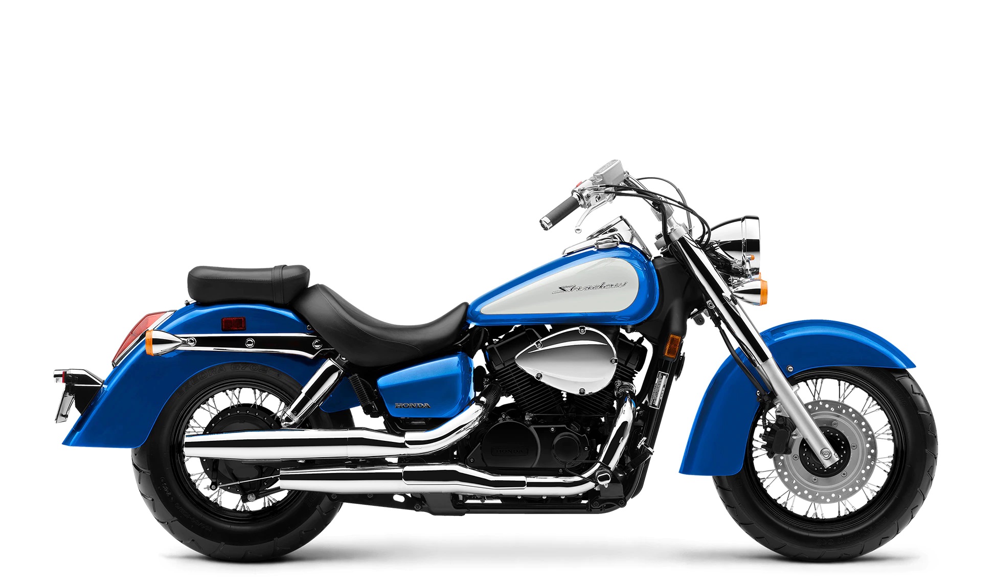 Studio shot of the 2022 Honda Shadow Aero in Ultra Blue Metallic