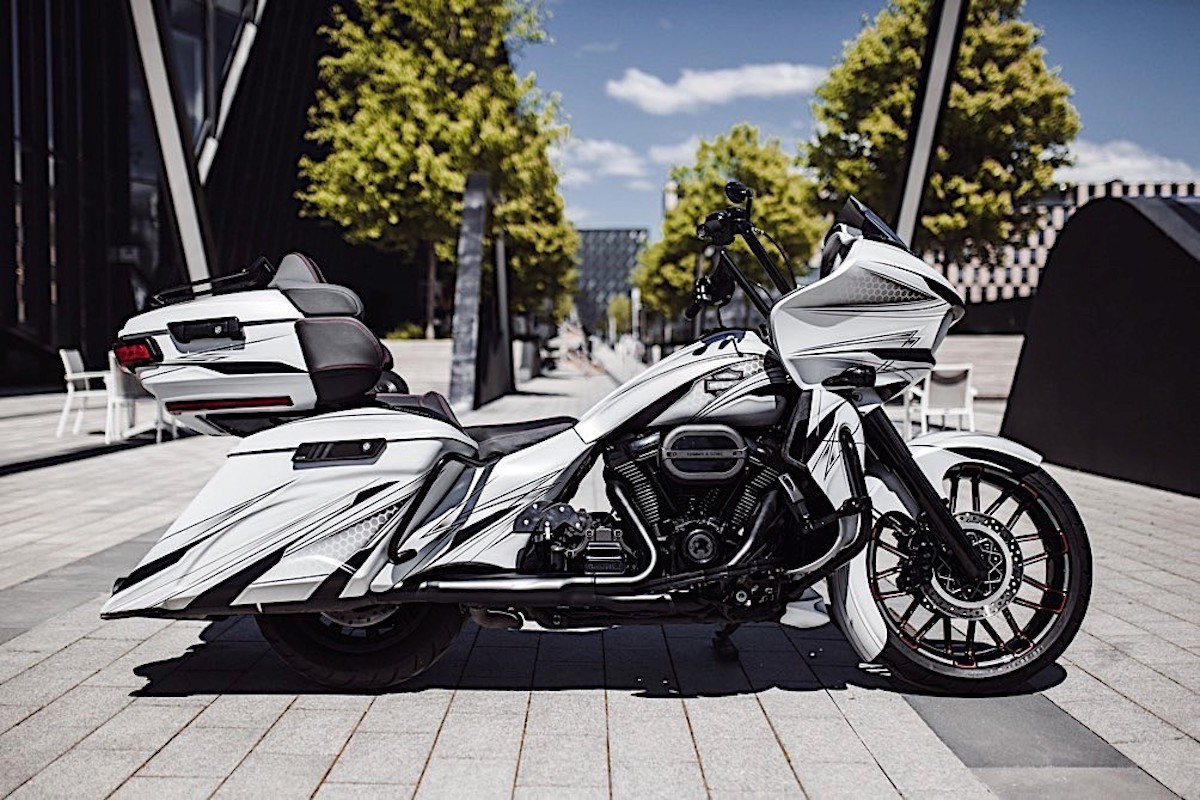 A view of the new Custom Road Glide from bike shop Tommy and Sons