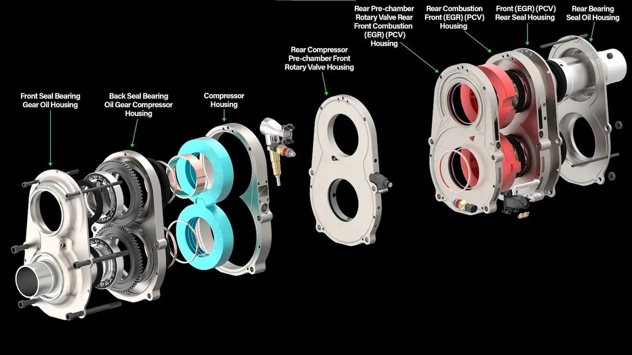 A view of the new Wankel engine that sports rotary power from startup firm Aston