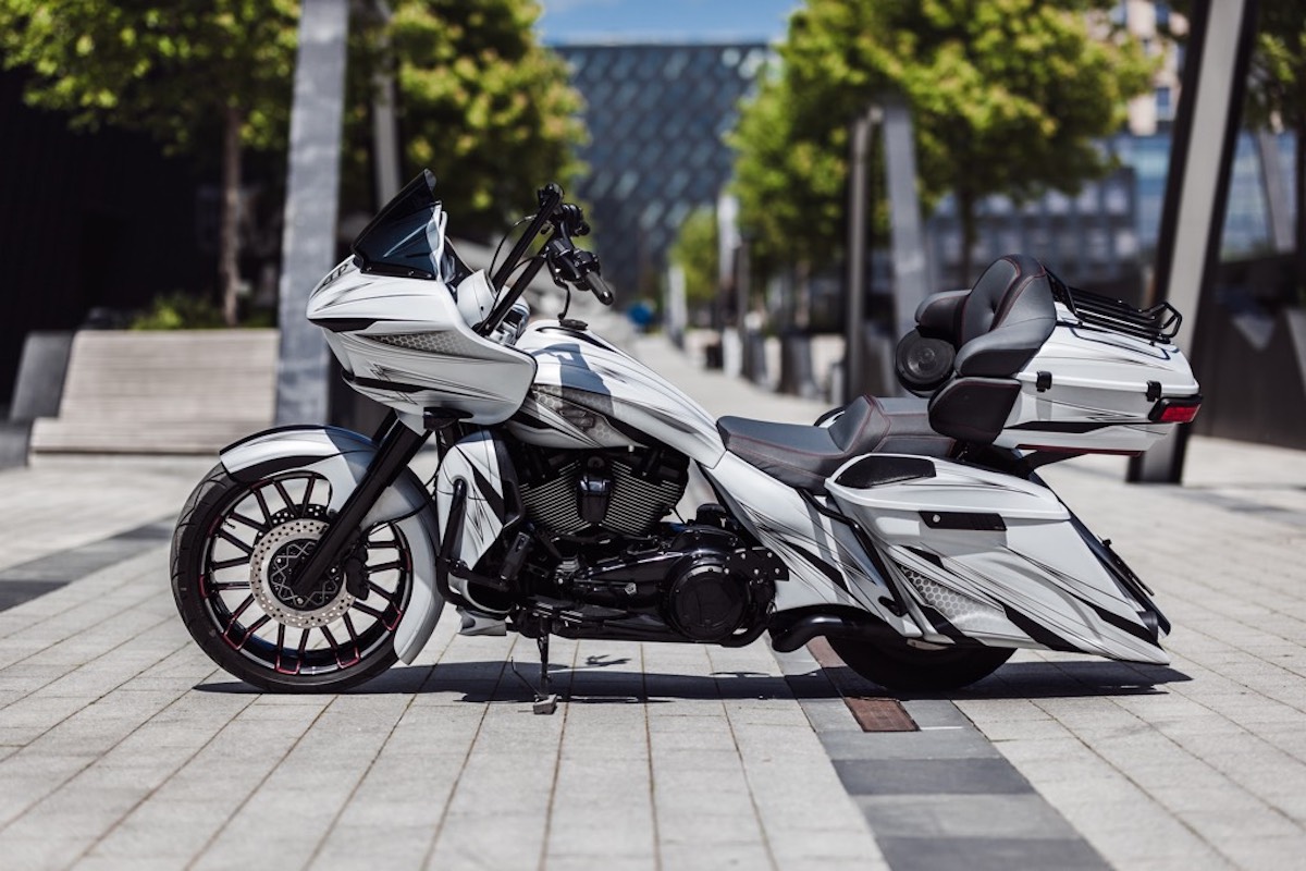 A view of the new Custom Road Glide from bike shop Tommy and Sons