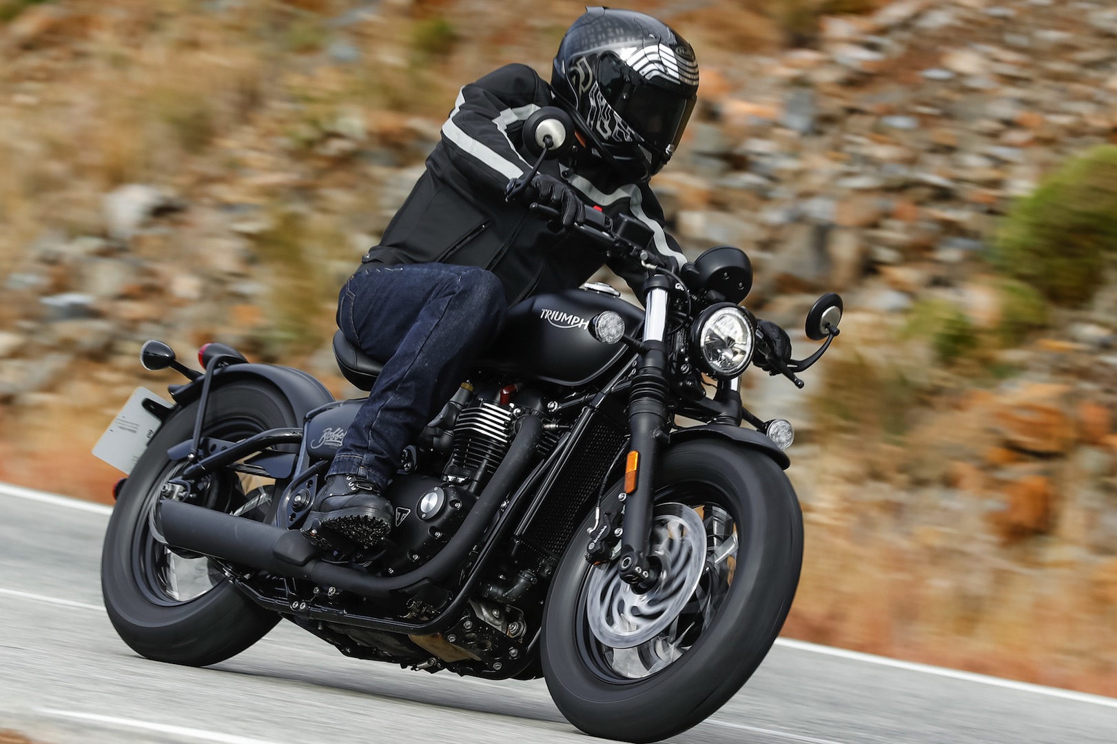 A rider on a Triumph Bobber