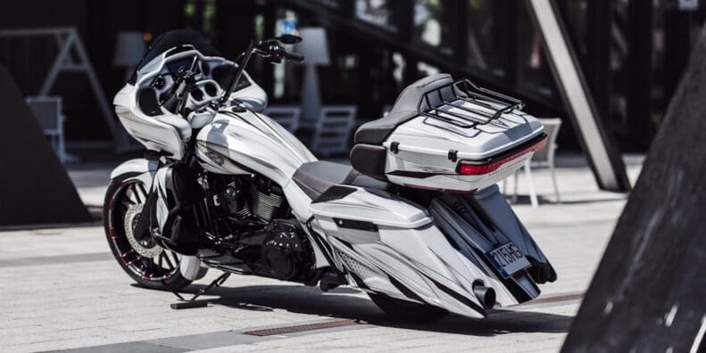 A view of the new Custom Road Glide from bike shop Tommy and Sons