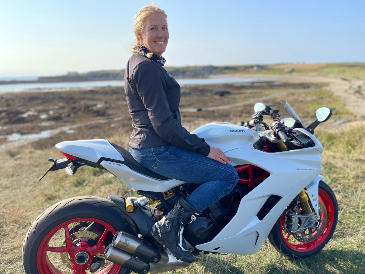 Maja Kenney from Maja's Motorcycle Adventures, on her Ducati SuperSport S