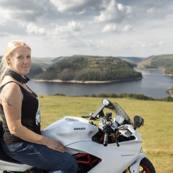 Maja Kenney from Maja's Motorcycle Adventures, on her Ducati SuperSport S