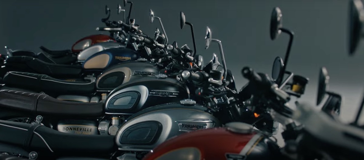 A view of the gold lining process that happens for the Triumph Bonneville Gold Line Editions available at select dealerships for the year of 2022