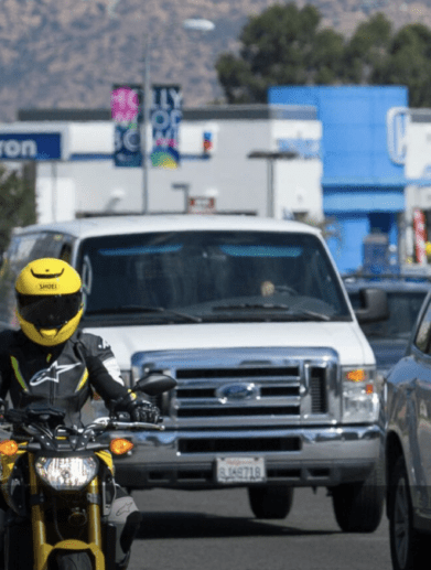 A view of motorcyclist with traffic