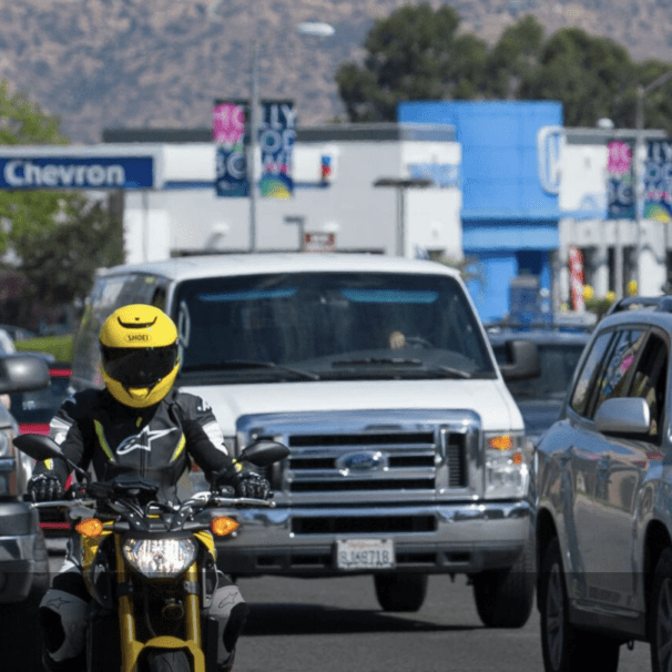 A view of motorcyclist with traffic