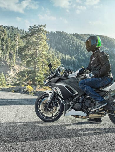 A view of a motorcyclist looking into the direction of his route