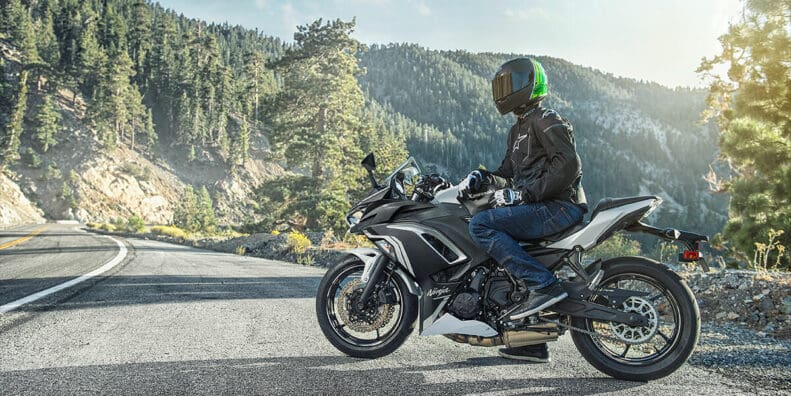 A view of a motorcyclist looking into the direction of his route