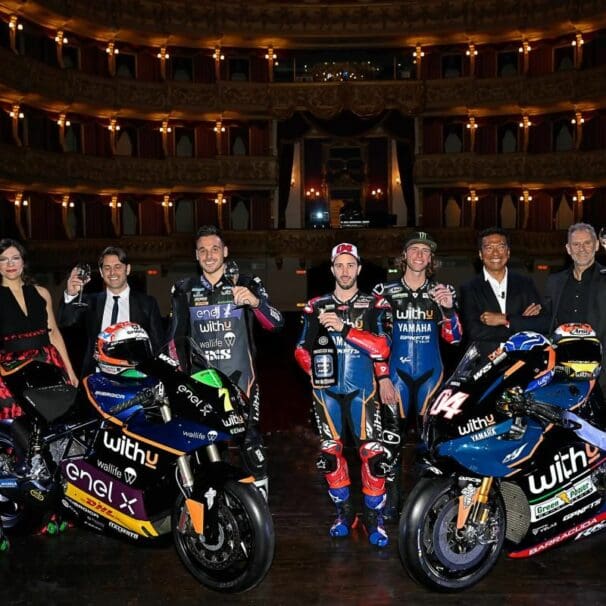 A vie of the new MotoGP machines that the WithU Yamaha RNF Team will be riding for the 2022 season in both MotoGP and MotoE classes