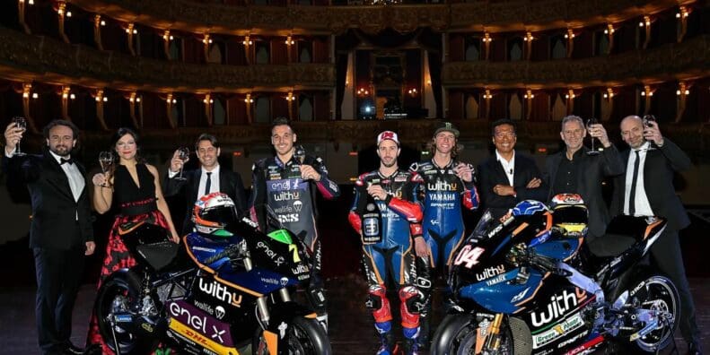 A vie of the new MotoGP machines that the WithU Yamaha RNF Team will be riding for the 2022 season in both MotoGP and MotoE classes