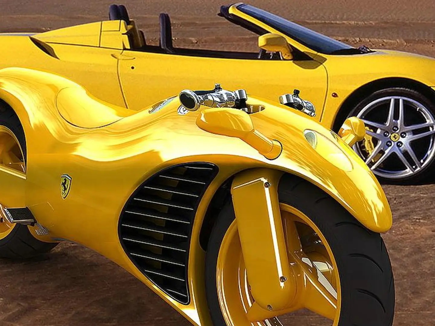 A view of a supercar-inspired motorcycle