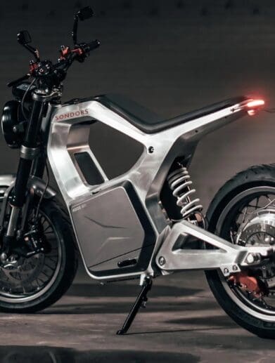 A view of an electric motorcycle used to describe the potential state of the electric industry when pertaining to low-voltage chargers