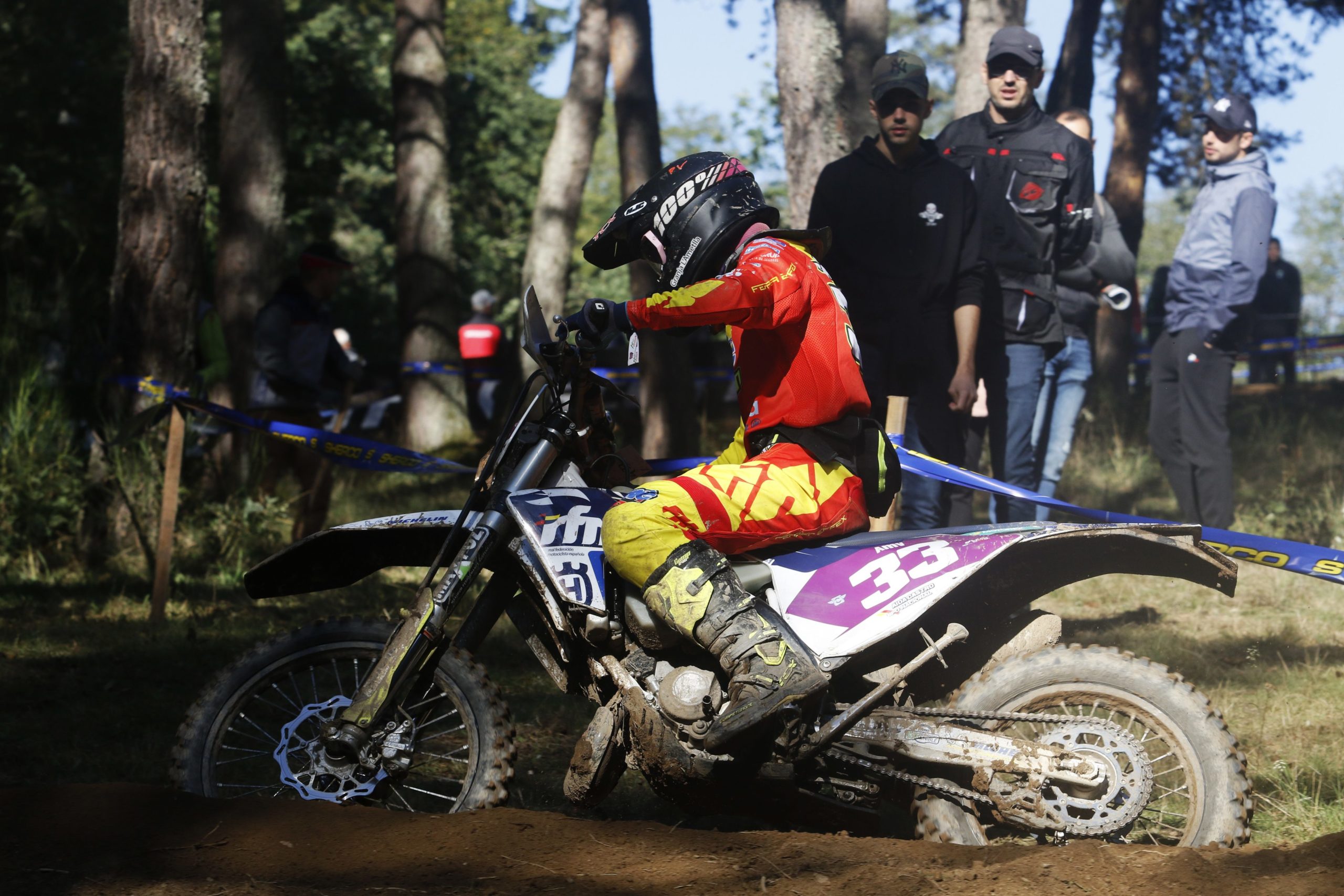 A view off a motorcyclist making the rounds on a dirt circuit