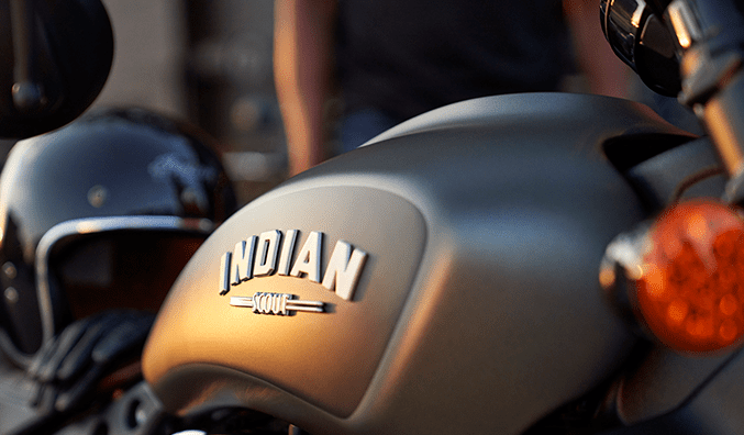 A side view of the gas tank of an Indian Motorcycle