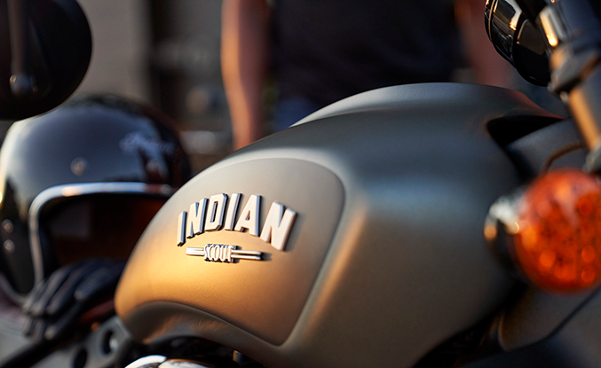 A side view of the gas tank of an Indian Motorcycle