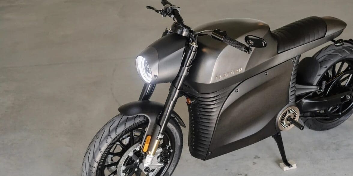 A view of the new sustainable electric motorcycle from Tarform - currently beginning deliveries