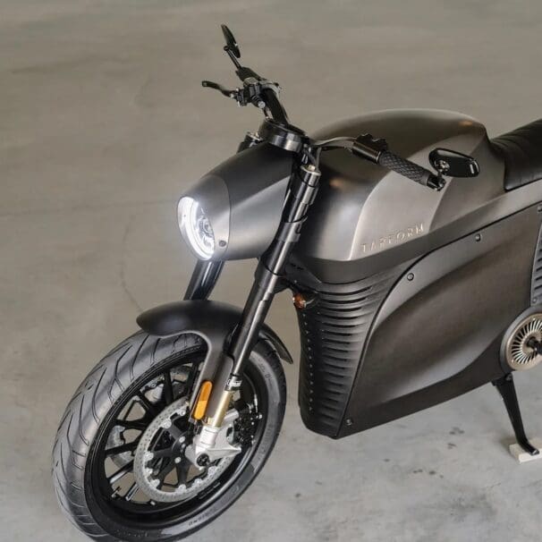 A view of the new sustainable electric motorcycle from Tarform - currently beginning deliveries