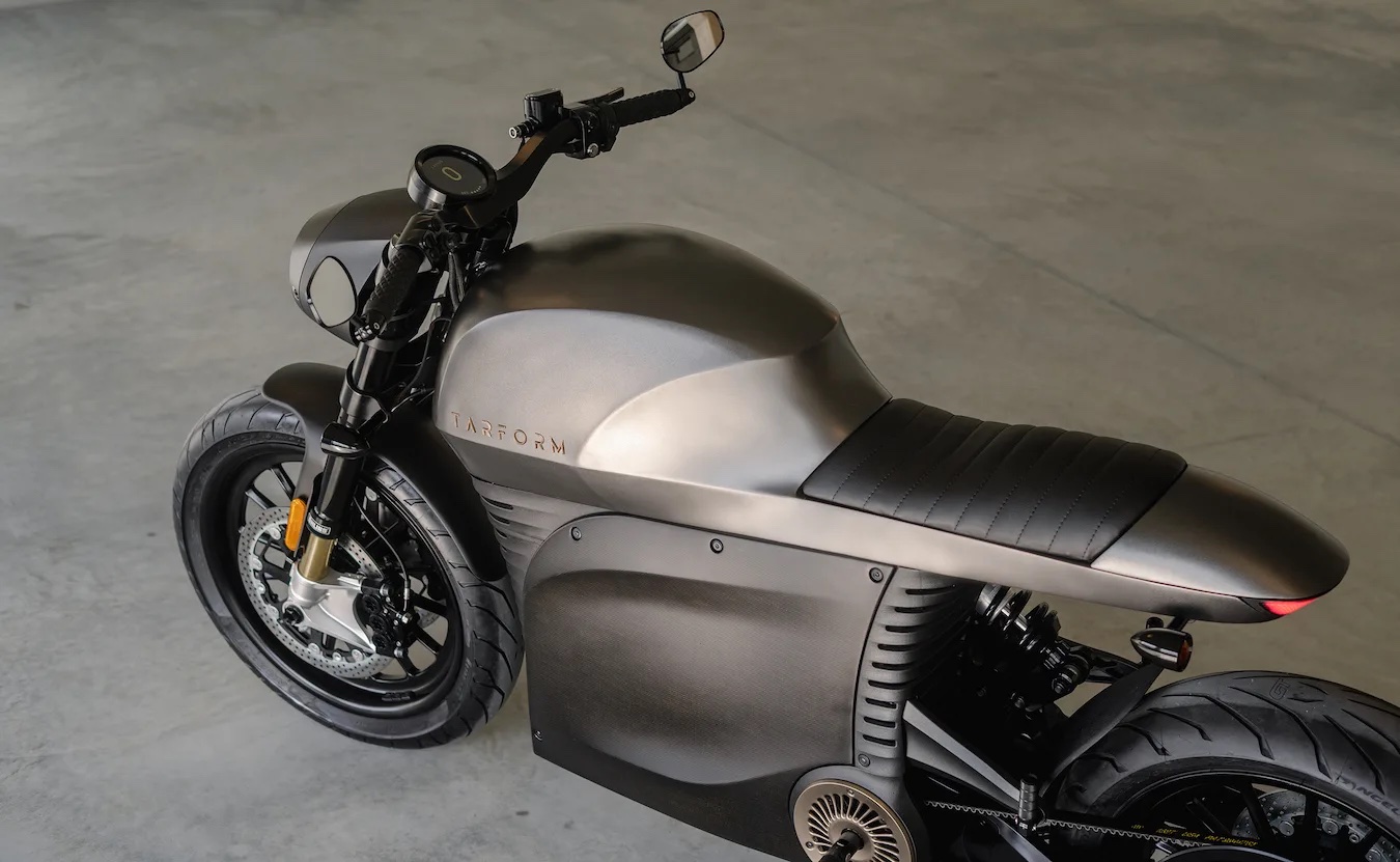 A view of the new sustainable electric motorcycle from Tarform - currently beginning deliveries