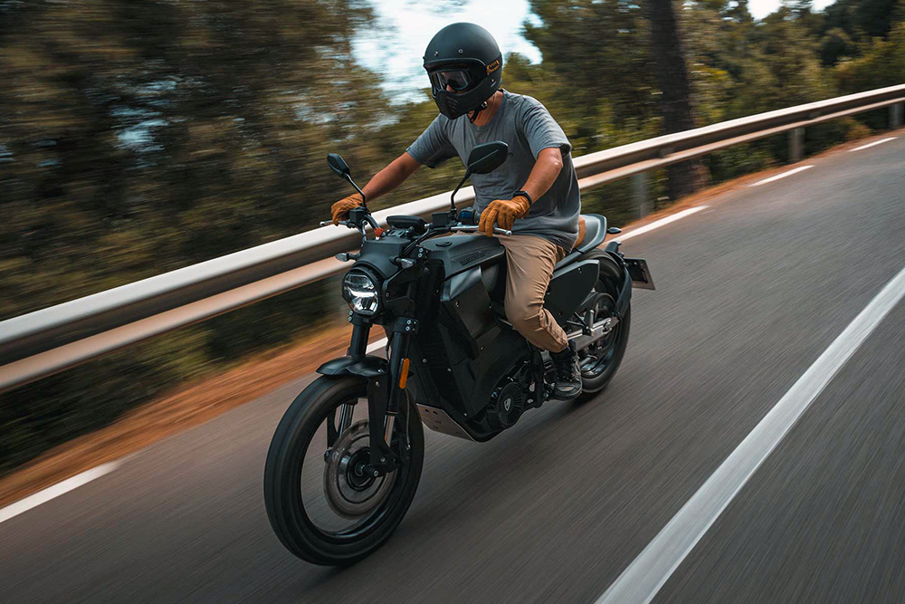 A view of an electric motorcycle used to describe the potential state of the electric industry when pertaining to low-voltage chargers