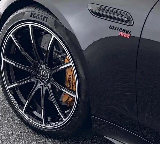 A wheel-based view of a car that has been tuned by Brabus