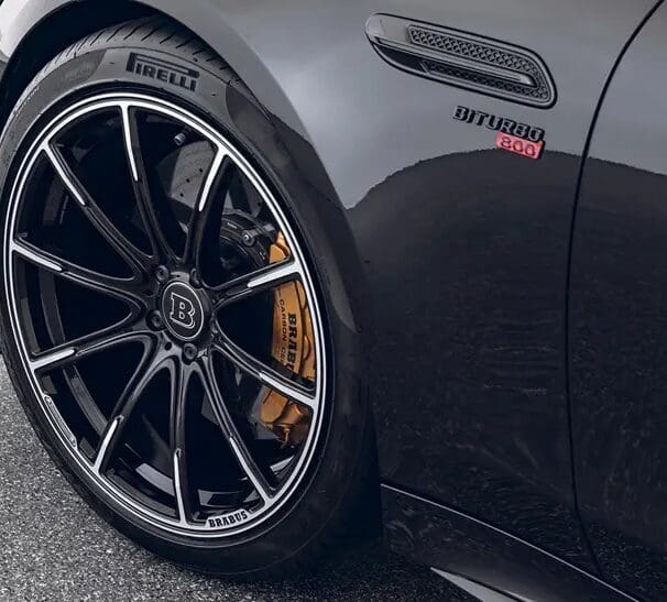 A wheel-based view of a car that has been tuned by Brabus