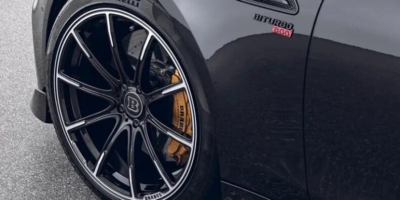 A wheel-based view of a car that has been tuned by Brabus