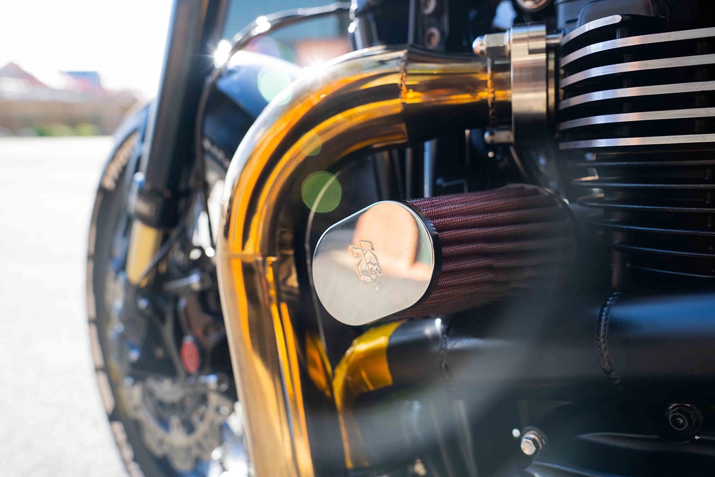 A view of the all-new custom Triumph Bonneville Bobber from the custom shop of Thorton Hundred.
