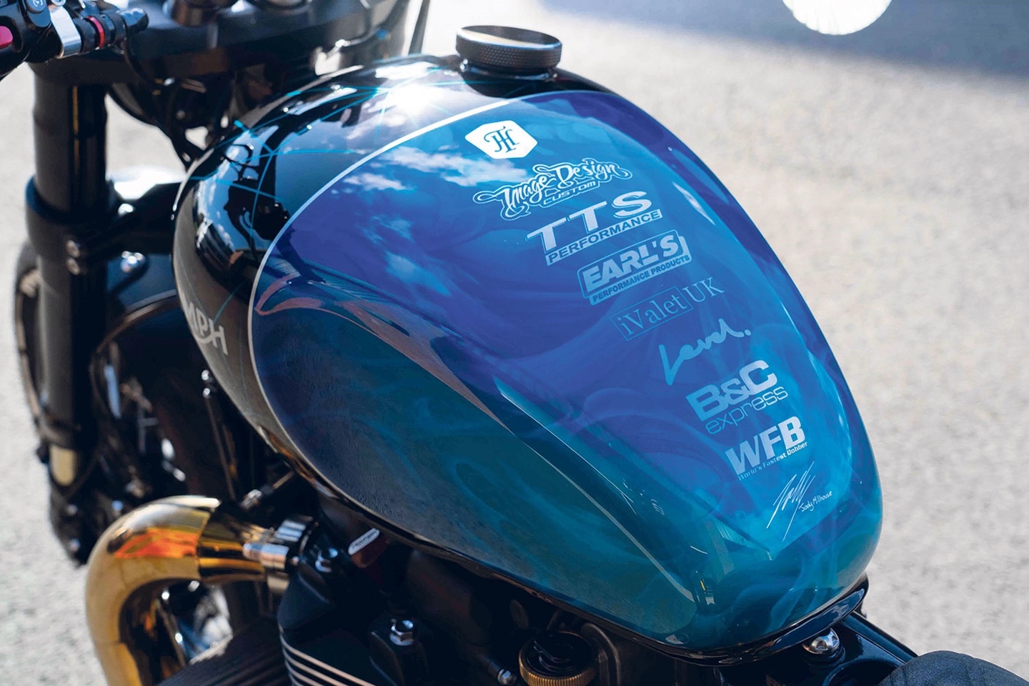A view of the all-new custom Triumph Bonneville Bobber from the custom shop of Thorton Hundred.