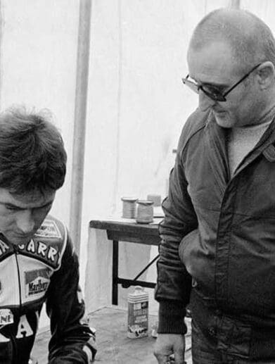A view of Hans Bahmer getting ready to race