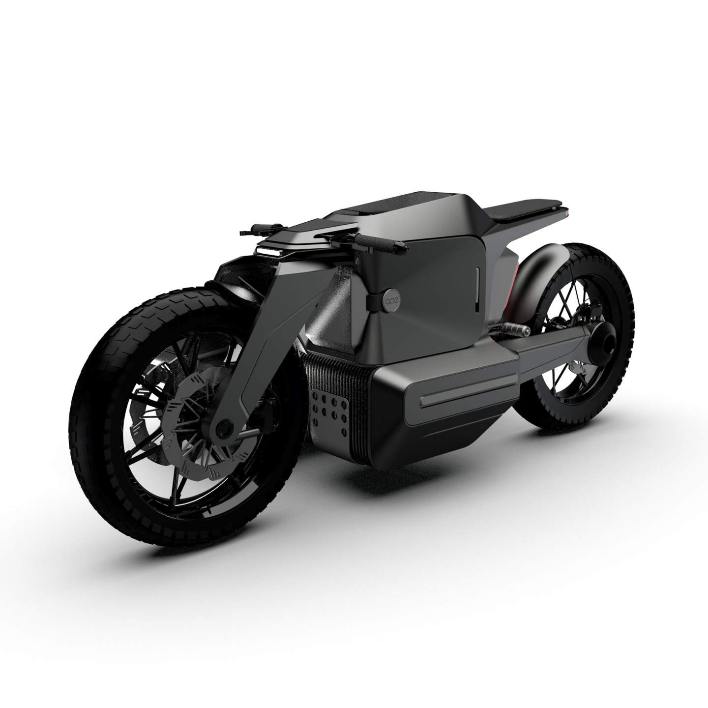 A view of the new AOE Bike from AOEMobility - including a sidecar with optional extended battery range.