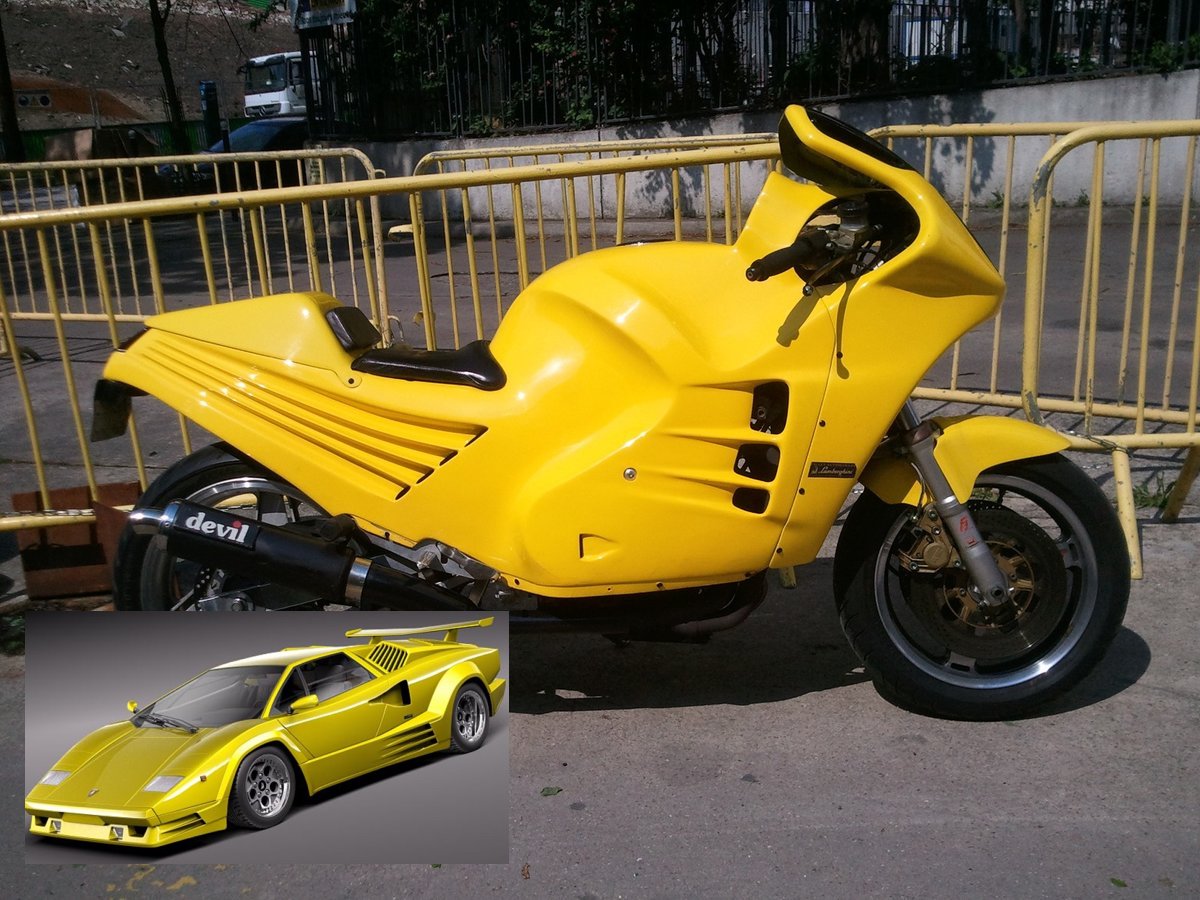 A view of a supercar-inspired motorcycle