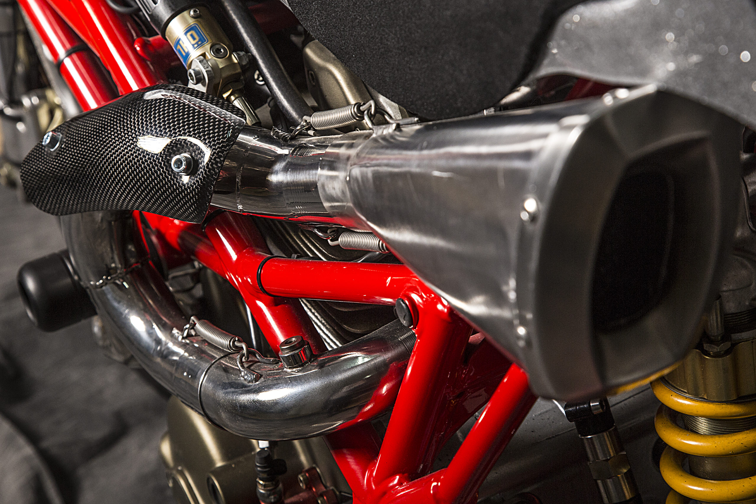 A view of the 2003 Ducati Monster 1000 courtesy of XTR Pepo that was outfitted to the extreme for both the road and the track