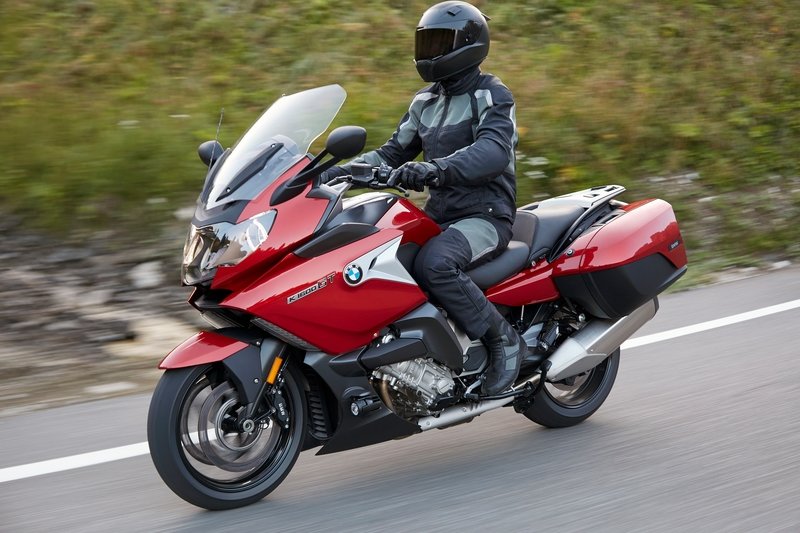 A side view of a 2019 BMW K 1600 GT on the road