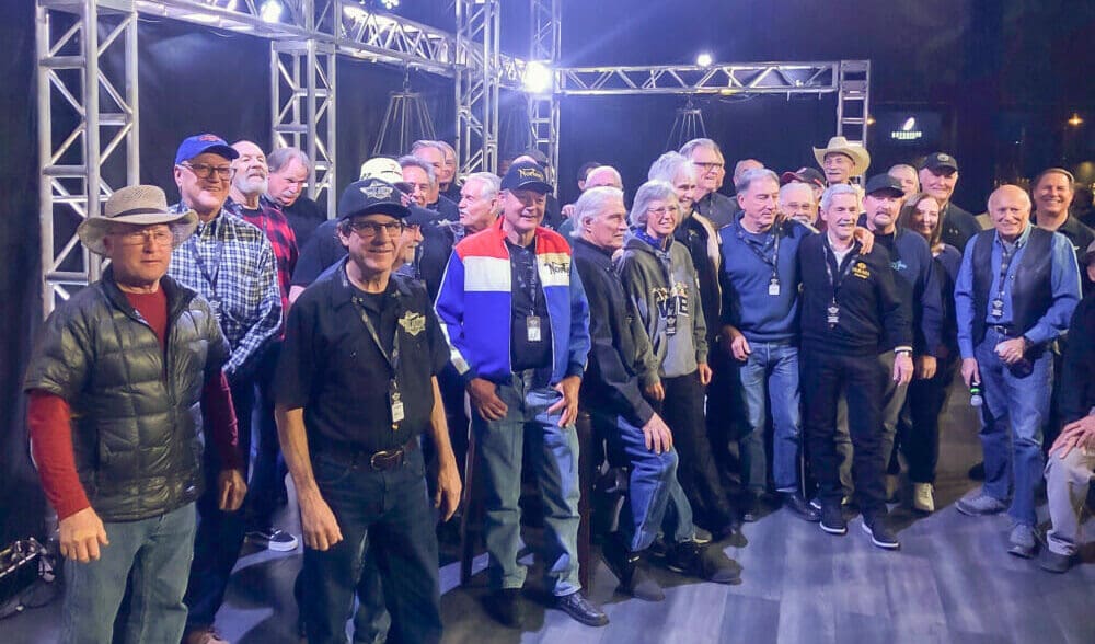 A view of the hot shoe Hall of fame industry event that had more than 80 inductees as well as various spokespeople and icons of the motorcycle community