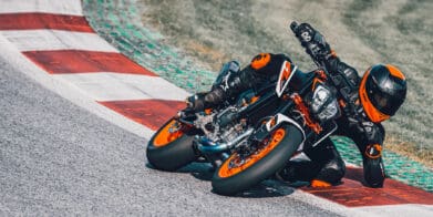 A view fo the 2021 KTM 890 Duke Tech3 MotoGP Replica