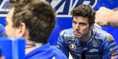 A view of Joan Mir sitting and preparing for a day at the track - pre OR post