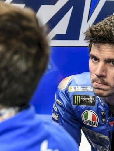 A view of Joan Mir sitting and preparing for a day at the track - pre OR post