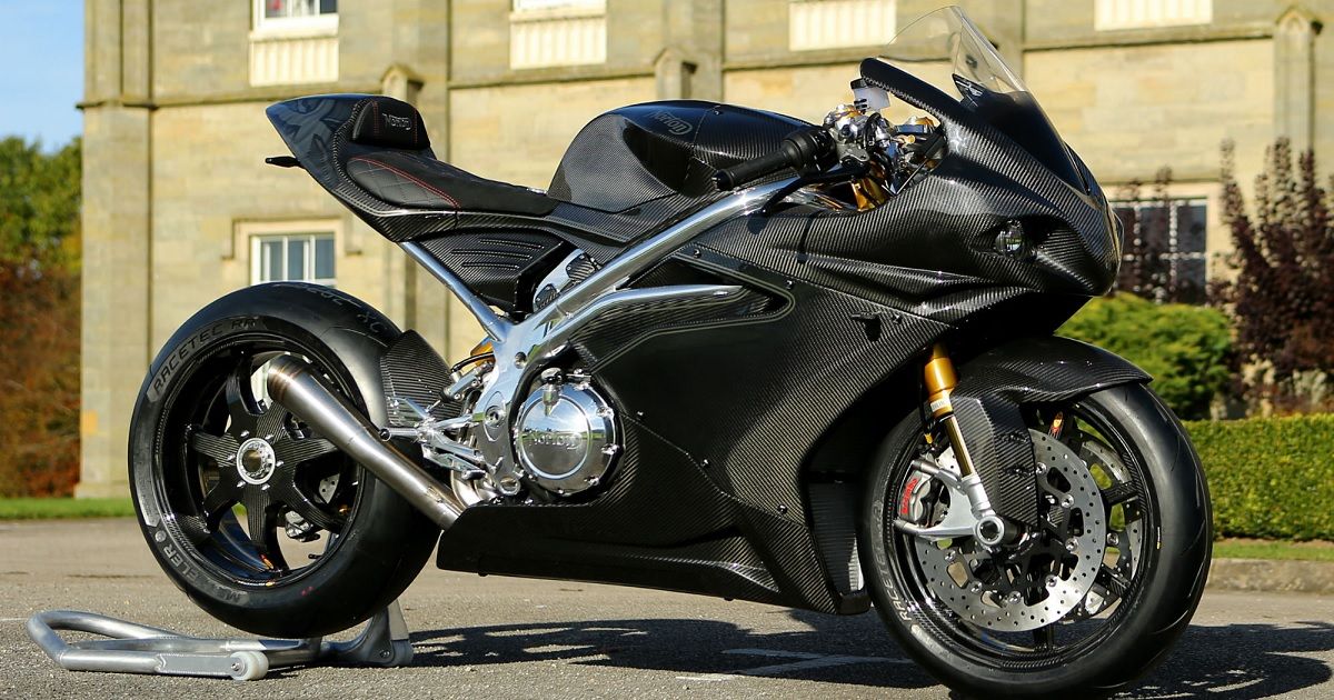 A view of Stuart Garner with his machines that he created with Norton Motorcycles