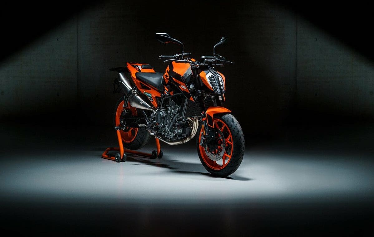 A studio shot of the KTM 890 Duke GP