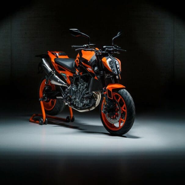 A studio shot of the KTM 890 Duke GP