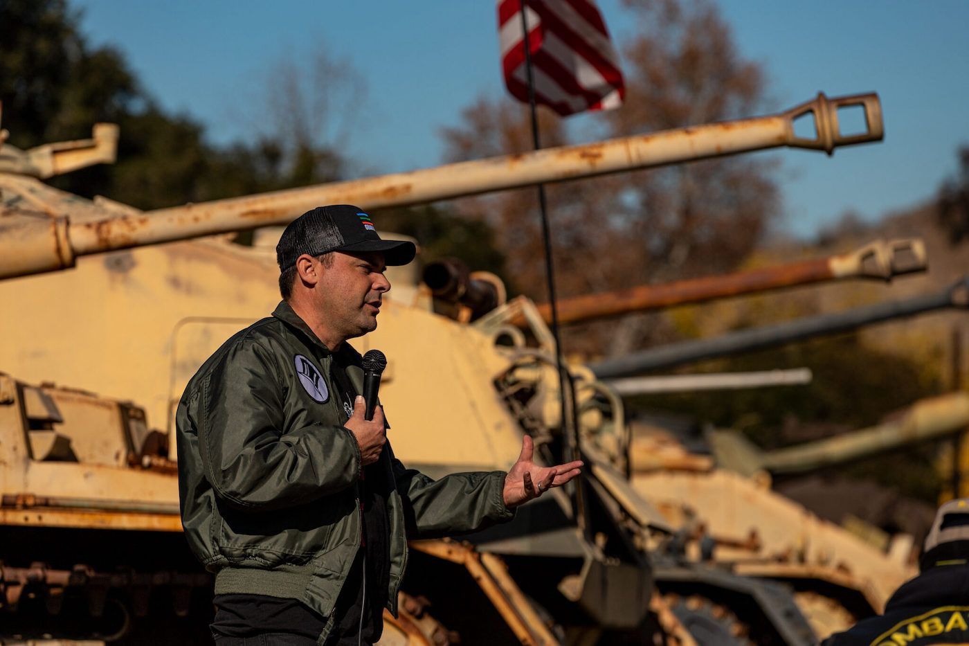 A view of motorcycle riders that attend a complimentary lunch and tour of heritage army vehicles in commemoration of their service to our country