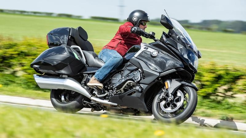 A side view of a 2019 BMW K 1600 GT on the road